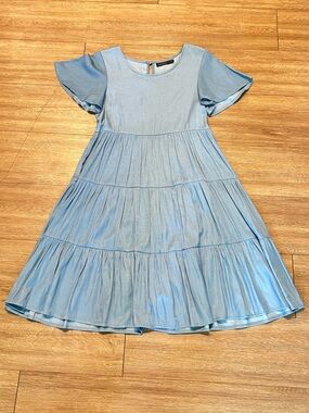 Mikarose Light Blue Tiered Flutter-Sleeve Dress